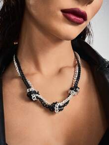 SHEIN ICON 1pc Two-tone Fashionable Necklace - Black and White - View 4
