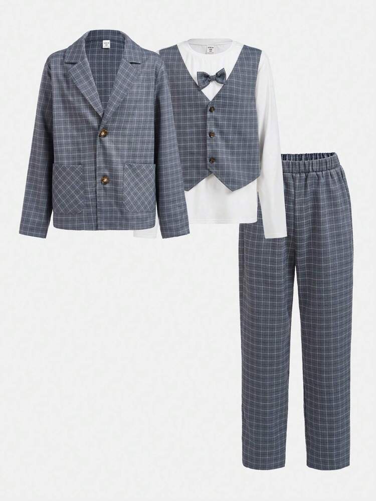 3pcs/Set Tween Boys' Elegant Fitted 2 In 1 Shirt, Suit Jacket And Pants Matching Set