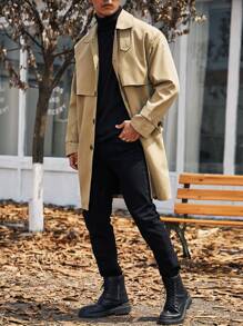 Manfinity Homme Men Plus Button Front Trench Coat - Khaki - View 1