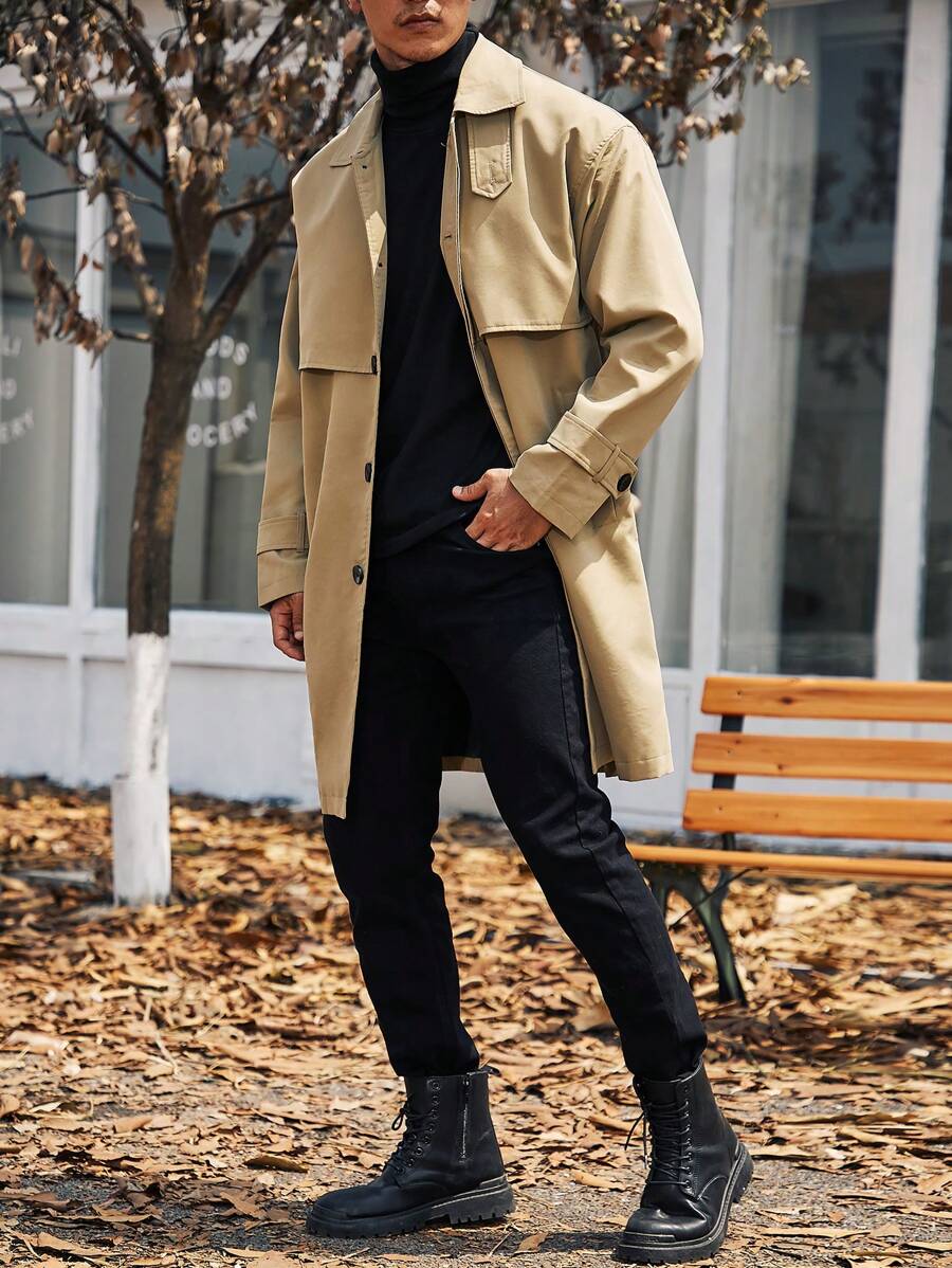 Manfinity Homme Men Plus Button Front Trench Coat - Khaki - View 1