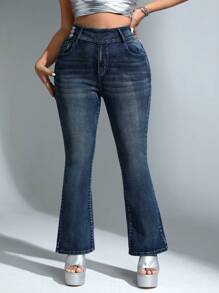 SHEIN ICON Hơn Cao eo Quần ống loe - Màu xanh lam - Xem 1