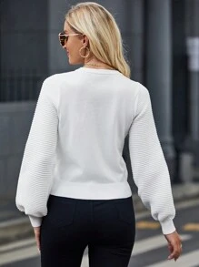 SHEIN LUNE Chất rắn Tay áo Đèn lồng Áo len - trắng - Xem 2