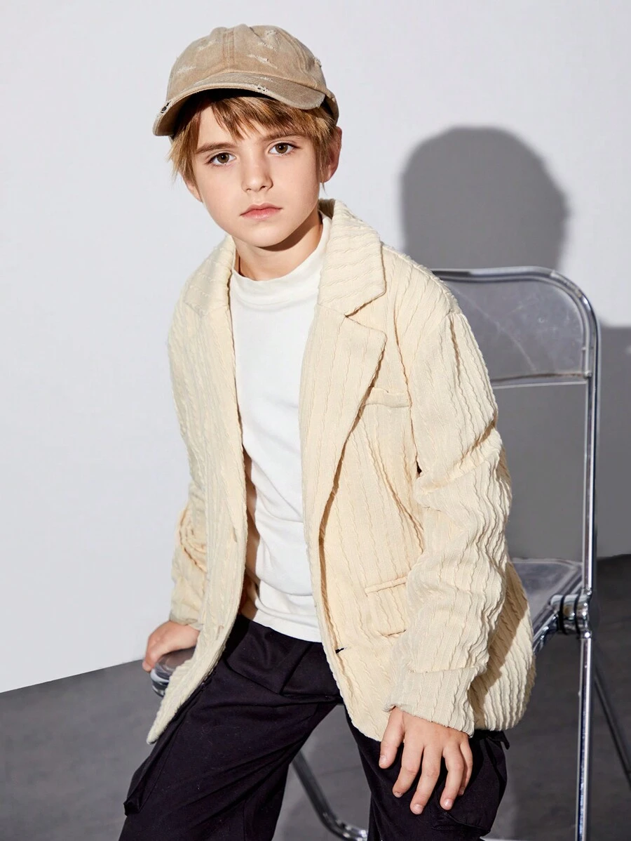 SHEIN Tween Boy Flap Pocket Textured Coat - Apricot - View 1
