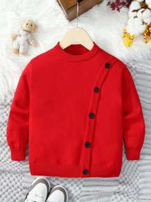 SHEIN Young Boy Button Front Sweater - Red - View 1