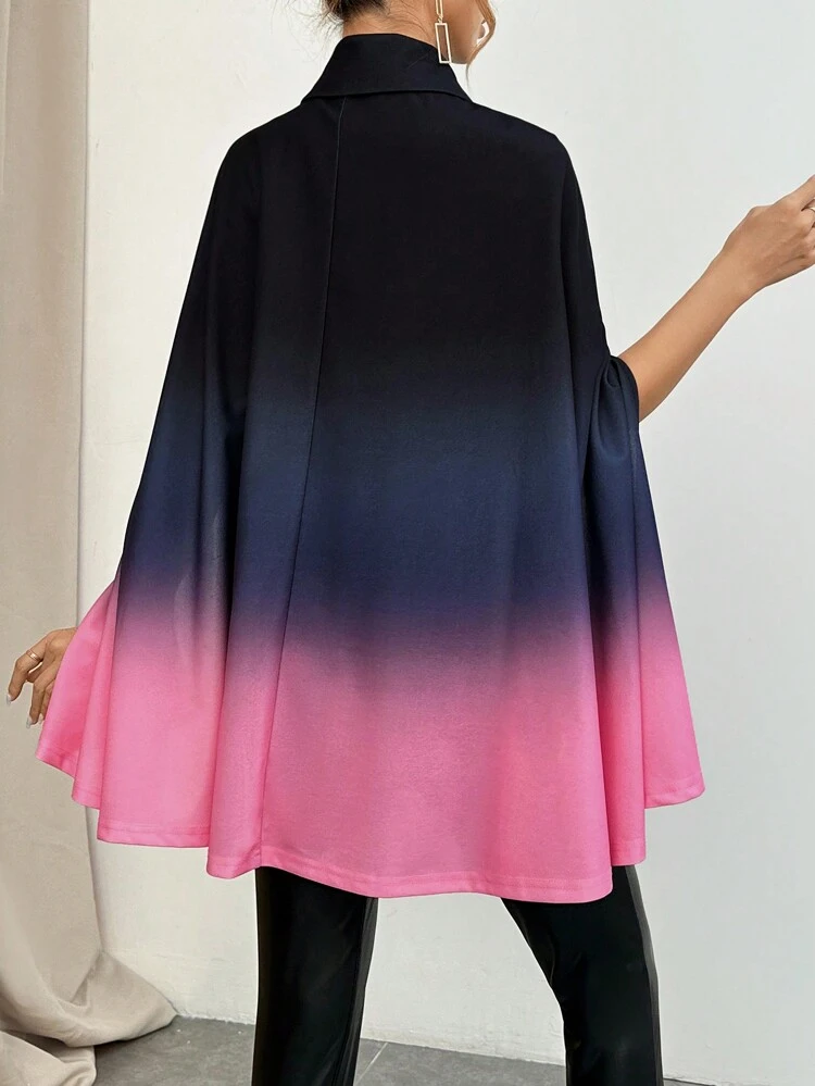Ombre Double Breasted Cloak Sleeve Cape Coat
