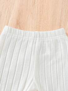 SHEIN 寶寶女孩休閒慵懶時尚舒適長袖鬆緊上衣和褲子套裝，包括腰帶，適用於秋冬季節 - 白色 - 查看 6