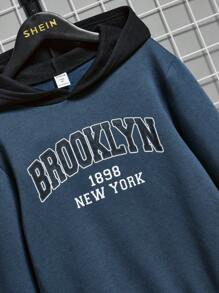 SHEIN Tween Boy Letter Graphic Two Tone Sweatshirt - Blue - View 4