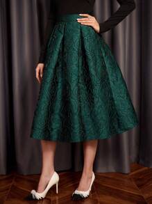 Vintamour Vintage Elegant Jacquard Fold Pleated Detail Skirt Club Women Outfits Concert Long Skirt Vintage Clothes Saint Patrick Day Clover Shamrock Partytime Jacquard Skirt - Green - View 6