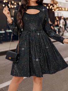 SHEIN Unity Plus Cut Out Front Sequin Dress - Multicolor - View 7