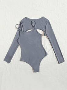 SHEIN BAE Ribbed Knit Super Crop Top & Cami Bodysuit - Dusty Blue - View 2