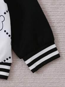 男嬰雙色小熊印花條紋飾邊學院風夾克和運動褲 - 黑與白 - 查看 8