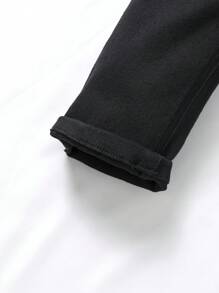 Baby Boy Solid Slant Pocket Button Detail Jeans - Black - View 4