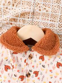 Baby Girl Floral Print Borg Collar Dress With Bag - Multicolor - View 5