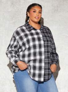 SHEIN CURVE+ 大尺碼寬鬆格紋襯衫