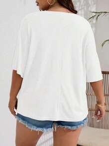 INAWLY Plus Solid Batwing Sleeve Tee - White - View 2
