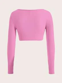 SHEIN BASICS Top crop de cuello scoop tejido de canalé - Rosa - Ver 2