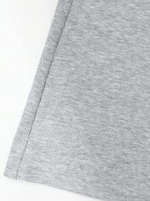 SHEIN Girlism 青少年女孩纯色罗纹腰喇叭休闲裤