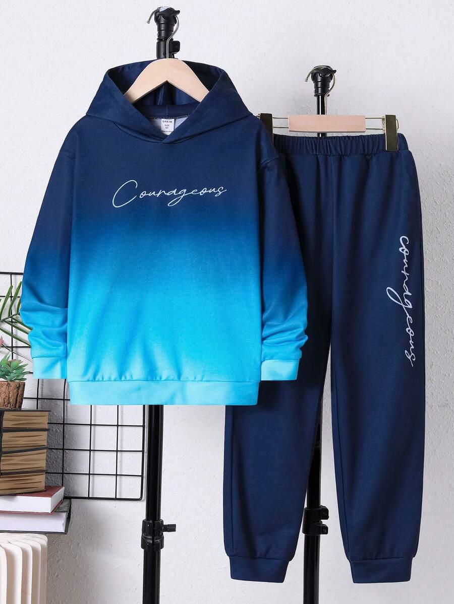 SHEIN Cậu bé Tween Đồ họa Chữ cái Bóng Áo Hoodie & Quần thể thao - Nhiều màu - Xem 1