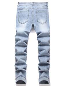 Manfinity Hombres Jeans desgarro estampado de cráneo - Lavado ligero - Ver 2