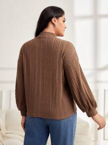Mulvari Plus Mock Neck Drop Shoulder Tee - Brown - View 2