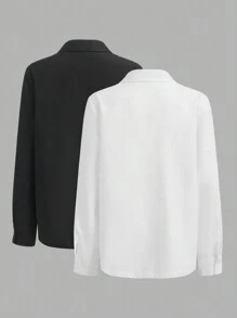 SHEIN 2 pièces/ensemble Chemise à manches longues boutonnée blanche et noire de base pour garçons adolescents