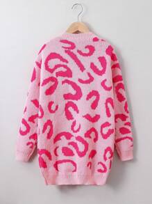 Cô gái Tween Họa tiết Toàn thân Thả vai Áo len Duster - Hồng - Xem 2