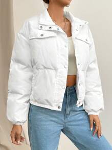 SHEIN X Antonella SHEIN Essnce Flap Pocket Drop Shoulder Padded Coat In Fall/Winter - White - View 1