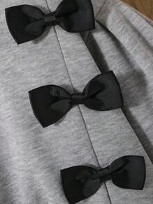 SHEIN Baby Girl Bow Front Drop Shoulder Thermal Sweatshirt - Light Grey - View 4