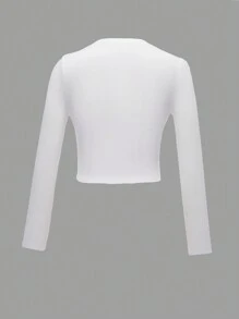 SHEIN Leap Crew Teen Girl Casual Cross Pattern T-Shirt, Suitable For Spring And Autumn - White - View 2