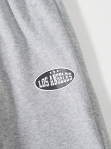 Teen Girl Letter Graphic Contrast Tape Sweatpants - Dark Grey - View 5