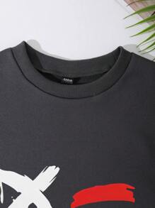 Nam Đồ họa Hoạt hình Lót nhiệt Áo nỉ - Màu xám đen - Xem 4