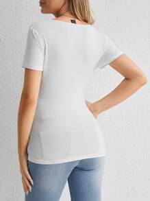 SHEIN Maternity Crossover Front Nursing Tee - White - View 2