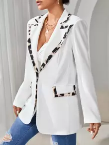 SHEIN Privé Blazer ribete en contraste con diseño de solapa - Blanco - Ver 6