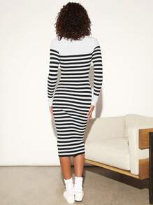 SHEIN BASICS Striped Pattern Square Neck Sweater Dress - Multicolor - View 2