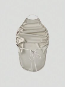 SHEIN Unity Ruched Satin Tie Backless Halter Top - Apricot - View 2