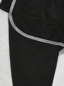 SHEIN Tween Girl Contrast Binding Tee & Shorts & Pants Set - Grey - View 4