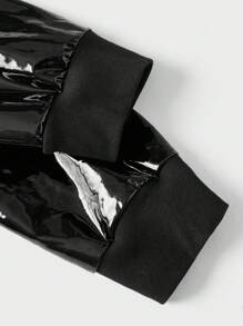 FeverCity 男士 PU 皮革纯色长袖纯色时尚运动衫，适合派对 - 黑色 - 查看 3