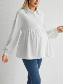 SHEIN Thai sản Thả vai Xoay eo Áo sơ mi - trắng - Xem 4