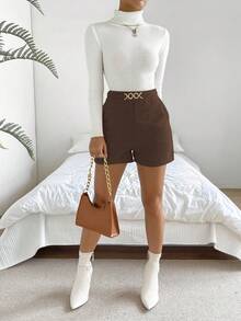 Chiquease 鏈條細節條紋針織短褲 - 咖啡棕 - 查看 3