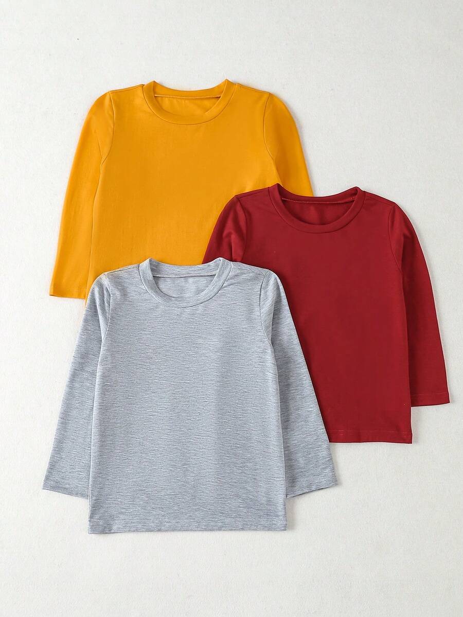 SHEIN 女小童3入組素色圓領T恤 - 彩色 - 查看 1