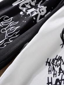 SHEIN Tween Boy Cartoon & Letter Graphic Two Tone Sweatpants - Black and White - View 6