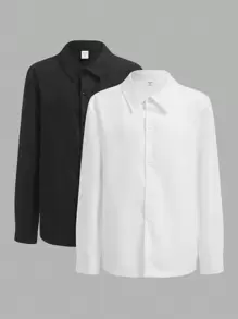 SHEIN 2 pièces/ensemble Chemise à manches longues boutonnée blanche et noire de base pour garçons adolescents