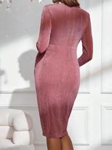 SHEIN Maternity Surplice Neck Bodycon Dress - Pink - View 2