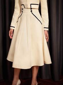 Vintamour 复古优雅女式拼色喇叭裙演唱会长裙复古衣服冬季女装老钱美学秋装教师服装 - 米色 - 查看 4