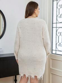 Celure Plus Drop Shoulder Distressed Sweater Dress