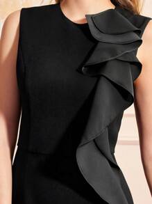 MOTF PREMIUM RUFFLE TRIM DRESS - Black - View 4