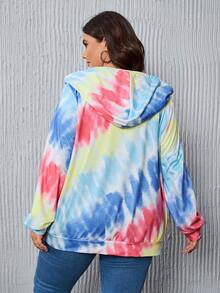 SHEIN LUNE 加大码扎染拉链抽绳卫衣 - 彩色 - 查看 3