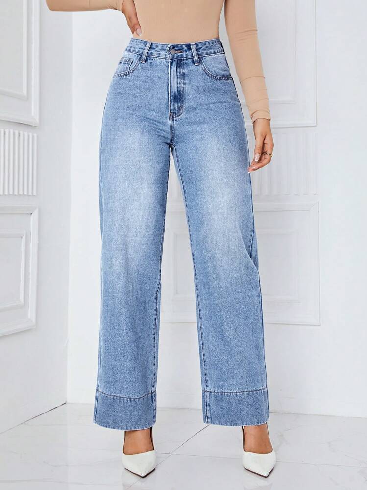 SHEIN Privé Straight Leg Jeans - Mavi - Görünüm 3