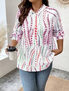 Calvaya Plus Size Tie Dye Kangaroo Pocket Raglan Sleeve Sweatshirt - Multicolor - View 5