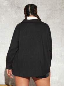 SHEIN CURVE+ Women's Plus Size Flip Pocket Shirt - Black - View 2
